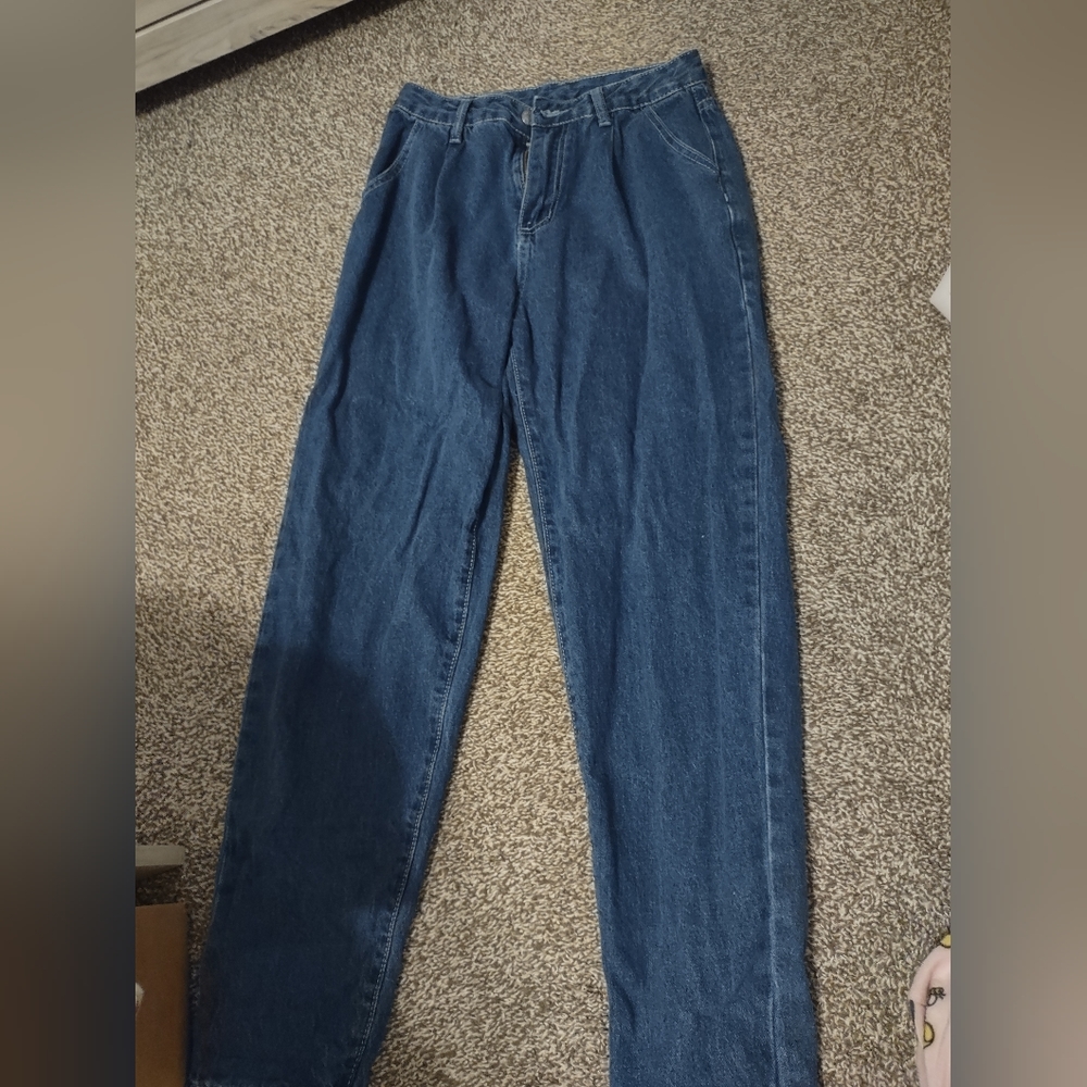 Dark blue high-waisted mom jeans